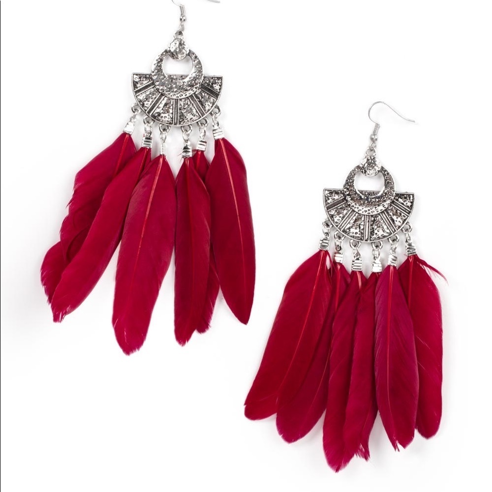 Feathers Burgundy Earrings
